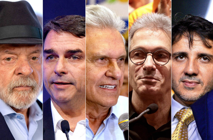 Datafolha: Lula, 39%; Flávio Bolsonaro, 33%; Ronaldo Caiado; 5%; Renan Santos; 4%; Zema, 3%; Augusto Cury, 2%